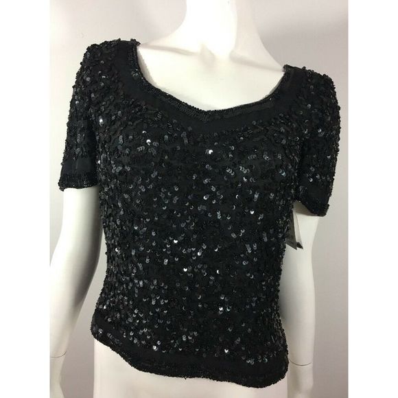 Carina Tops - Vintage Beaded Sequin Silk Blouse